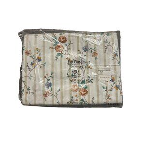 VTG No Iron Susan Full Fitted Flat Sheet NOS JC Penny Peach Periwinkle Flower
